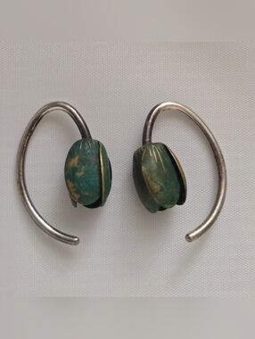 Disco Medusa Verdigris Green Patina Brass Tulip and Sterling Silver 12g Earrings